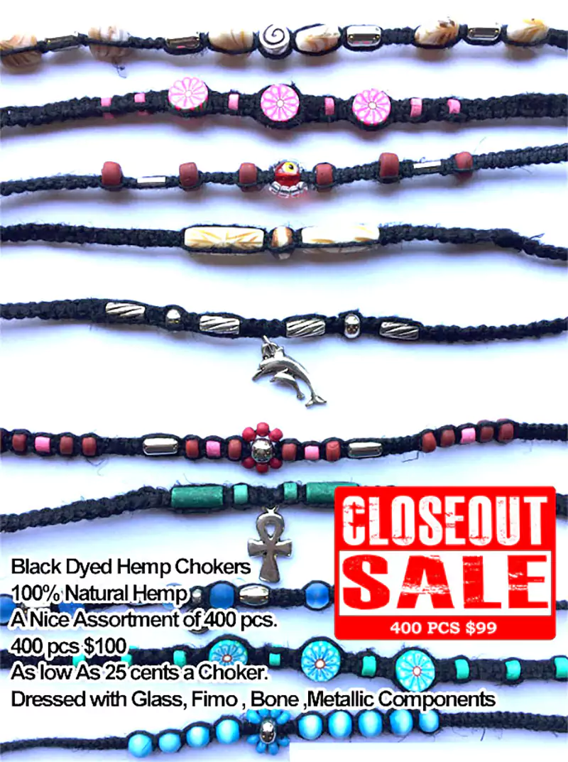 Black Dyed Hemp Chokers - Closeout 400 Pcs.